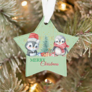 Rode Groene Pinguïn Santa Vrolijk Kerstfeest Ornament