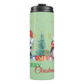 Rode Groene Pinguïn Santa Vrolijk Kerstfeest Thermosbeker (Voorkant)