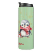 Rode Groene Pinguïn Santa Vrolijk Kerstfeest Thermosbeker (Geroteerd rechts)