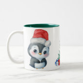 Rode Groene Pinguïn Santa Vrolijk Kerstfeest Tweekleurige Koffiemok (Links)