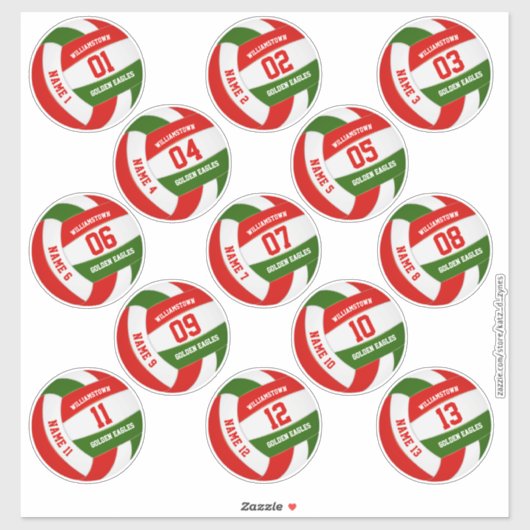 rode groene plokleurige volleybalspelers naam sticker (Vel)