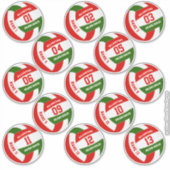 rode groene plokleurige volleybalspelers naam sticker (Voorkant)