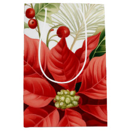 Rode Groene Poinsettia Holly Berry Kerstvakantie Medium Cadeauzakje