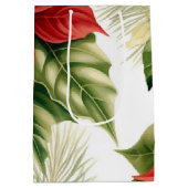 Rode Groene Poinsettia Holly Berry Kerstvakantie Medium Cadeauzakje (Achterkant)