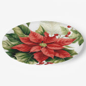 Rode Groene Poinsettia Holly Berry Kerstvakantie Papieren Bordje (Gekanteld)