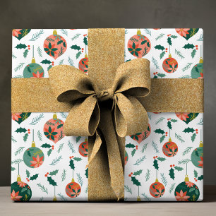 Rode Groene Poinsettia Hulst Kerstballen Cadeaupapier