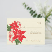 Rode & Groene Poinsettia's Kerst Huwelijk RSVP Kaartje (Staand voorkant)