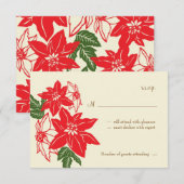Rode & Groene Poinsettia's Kerst Huwelijk RSVP Kaartje (Voorkant / Achterkant)