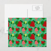 Rode groene roze aardbeien briefkaart (Voorkant / Achterkant)