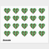 Rode groene roze aardbeien hart sticker (Vel)