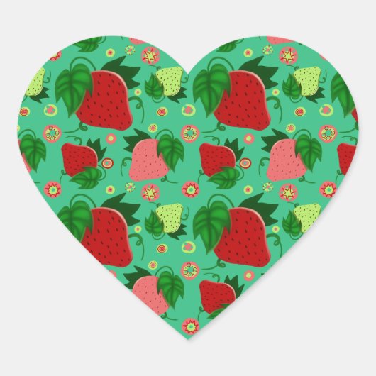 Rode groene roze aardbeien hart sticker (Voorkant)