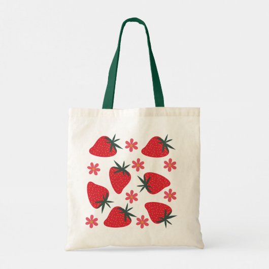 Rode Groene Roze Eenvoudige Aardbeien Boodschappen Tote Bag (Achterkant)