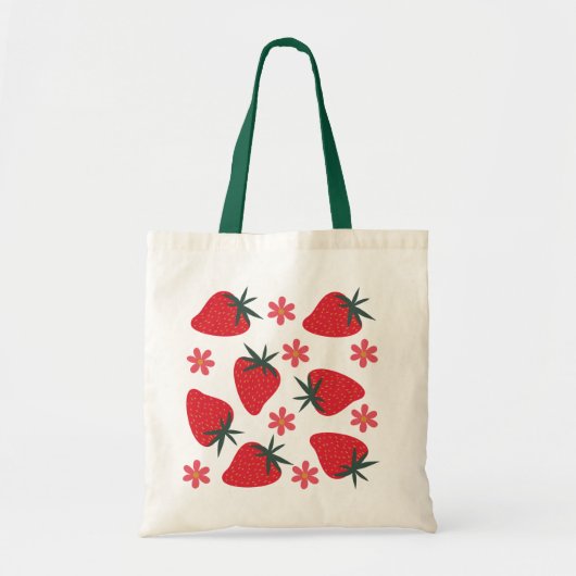 Rode Groene Roze Eenvoudige Aardbeien Boodschappen Tote Bag (Voorkant)