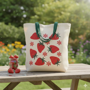 Rode Groene Roze Eenvoudige Aardbeien Boodschappen Tote Bag