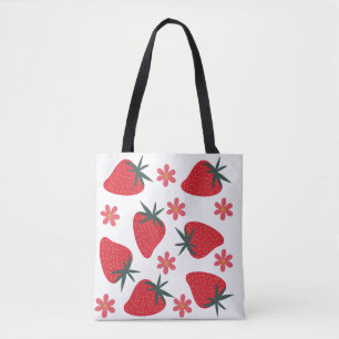 Rode Groene Roze Eenvoudige Aardbeien Boodschappen Tote Bag