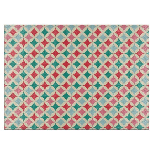 Rode, groene, roze en lichtblauwe diamanten snijplank (Voorkant)