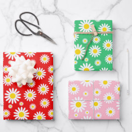Rode, Groene & Roze Gemengde Zomer Daisy's Inpakpapier Vel