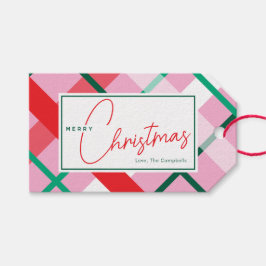 Rode groene roze kerst geruite cadeaubijlage cadeaulabel