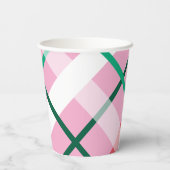 Rode groene roze kerst geruite papieren beker (Achterkant)