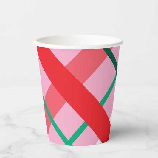 Rode groene roze kerst geruite papieren beker (Voorkant)