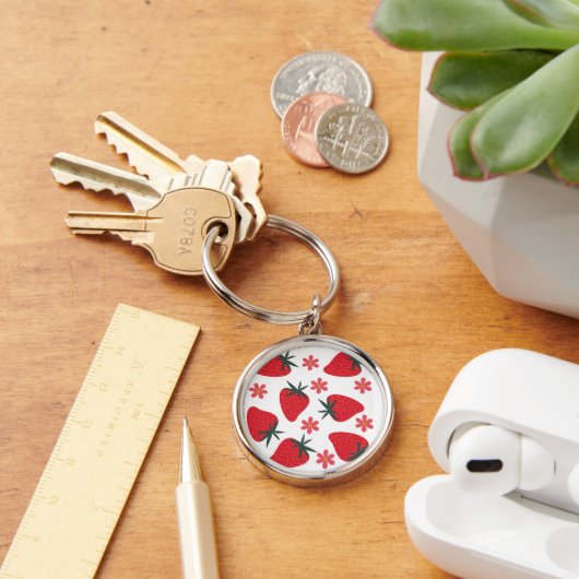 Rode groene roze simpele aardbeien sleutelhanger (Bureau)