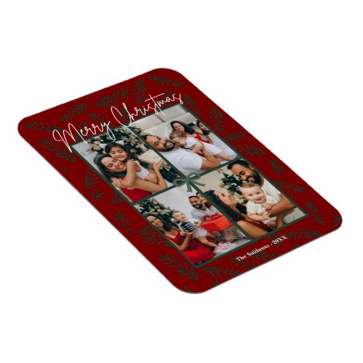 Rode Groene Rustieke Kerst Foto Collage Kaart Magneet (Rechterzijde)