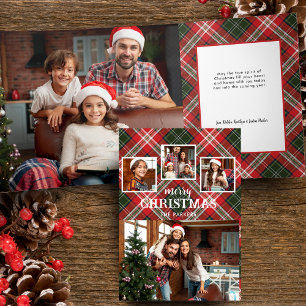 Rode/Groene Rustieke Kerst Plaid 4-Foto Drieluik Kaart