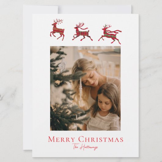 Rode groene rustieke ruit herten kerstkaart (Voorkant)