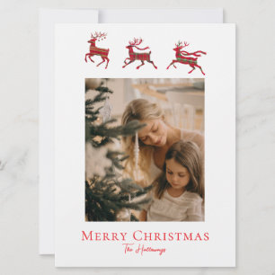 Rode groene rustieke ruit herten kerstkaart