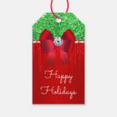 Rode groene satijnbooglitter DIY kerstwens Cadeaulabel (Voorkant)