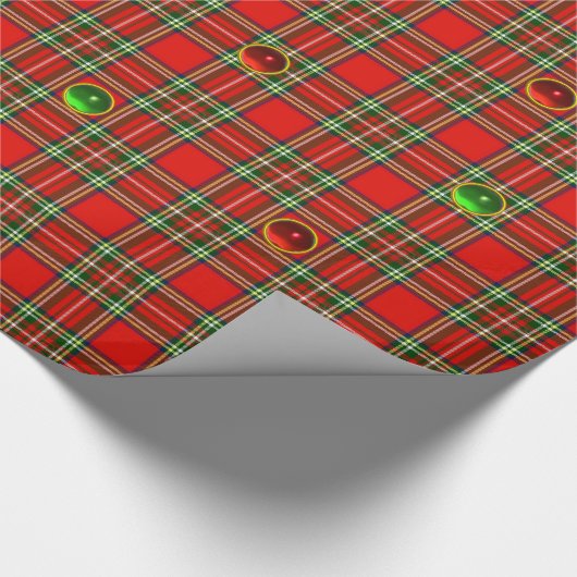 RODE GROENE SCHOTSE TARTAN MET RUBY EMERALD PARELT CADEAUPAPIER (Hoek)