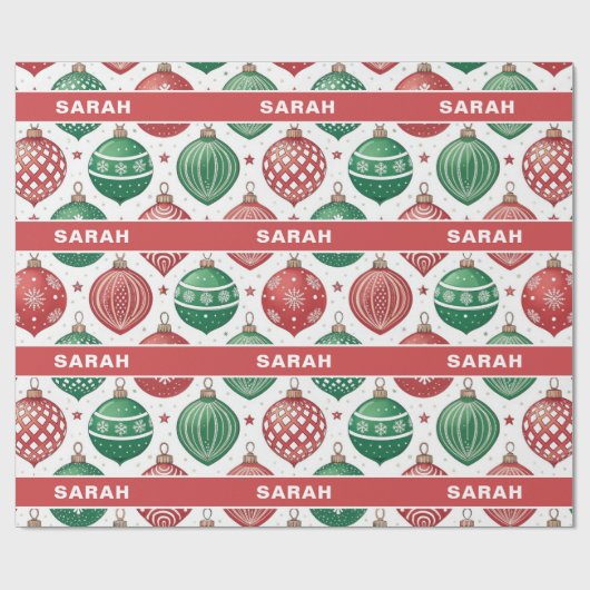 Rode & Groene Sieraden Sterren Kerstmis Cadeaupapier (Vlak)