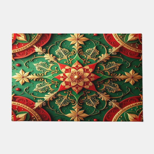 Rode Groene Sierlijke Kerstmat Deurmat (Voorkant)