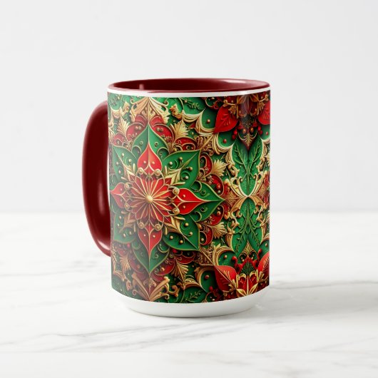 Rode Groene Sierlijke Kerstmug Mok (Voorkant links)