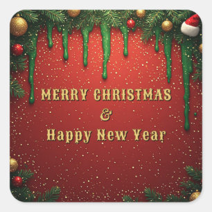 Rode Groene Sinterklaas Kerstgrens  Vierkante Sticker