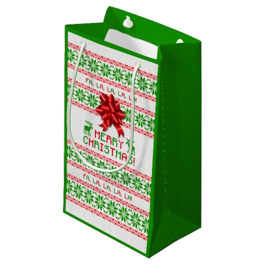 Rode Groene Sneeuwvlok Bow Lelijke Kersttrui Klein Cadeauzakje (Voorkant Gekanteld)