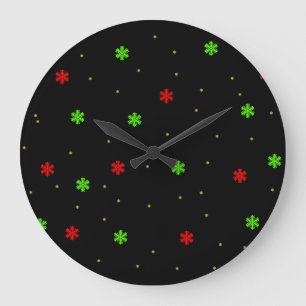 Rode Groene Sneeuwvlok Kerst Wandklok – Zwart