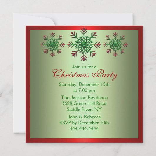 Rode & Groene Sneeuwvlok Kerstfeest Uitnodigen Kaart (Voorkant)