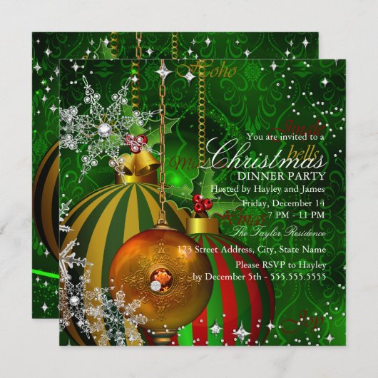 Rode groene Snowflake kerstfeest Kaart (Voorkant / Achterkant)