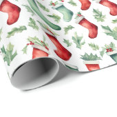 Rode Groene Sokken Kerstmis Cadeaupapier (Rol Hoek)