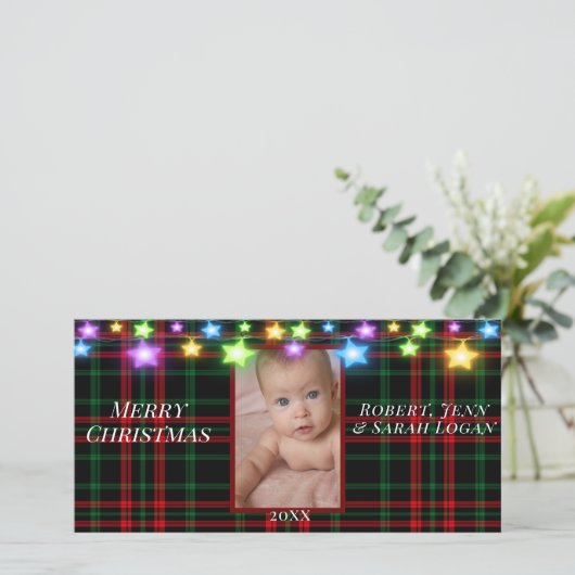  rode groene spelsterlatielampjes Voeg foto toe Feestdagenkaart (Staand voorkant)