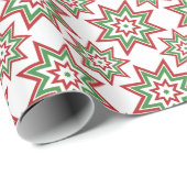Rode, groene sterren op witte vakantieverpakking cadeaupapier (Rol Hoek)
