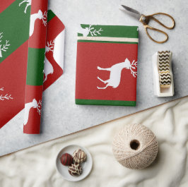 Rode groene strepen en witte rendiersilhouet cadeaupapier
