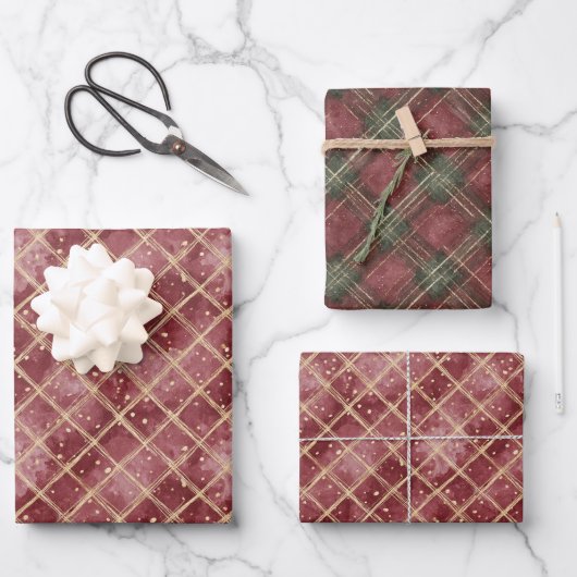 Rode Groene Strepen Geruite Kerst Inpakpapier Vel (Voorkant)