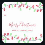 Rode Groene String Lights Christmas Holiday Gift L Vierkante Sticker<br><div class="desc">Deze kerstcadeau labels stickers zijn voorzien van waterverf snaarlampen. Personaliseer ze met je eigen tekst.</div>