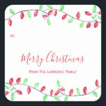 Rode Groene String Lights Christmas Holiday Gift L Vierkante Sticker<br><div class="desc">Deze kerstcadeau labels stickers zijn voorzien van waterverf snaarlampen. Personaliseer ze met je eigen tekst.</div>