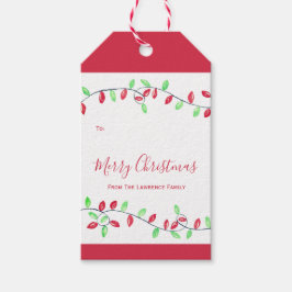 Rode Groene String Lights Kerstvakantie Cadeaulabel