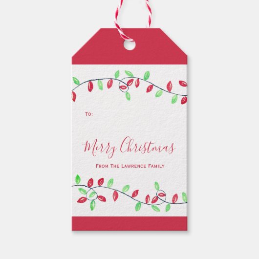 Rode Groene String Lights Kerstvakantie Cadeaulabel (Voorkant)