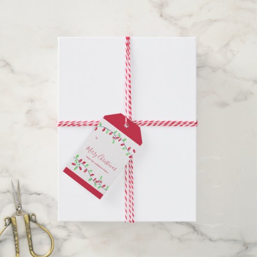 Rode Groene String Lights Kerstvakantie Cadeaulabel (Met Touw)