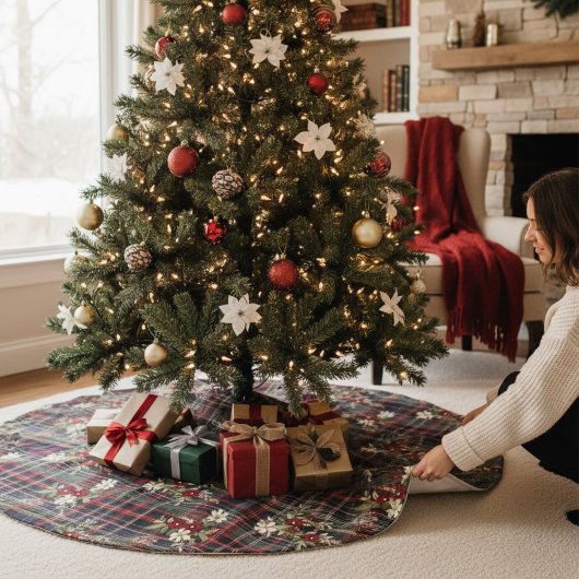 Rode Groene Tartan Bloemen Feestelijke Kerstmis Kerstboom Rok